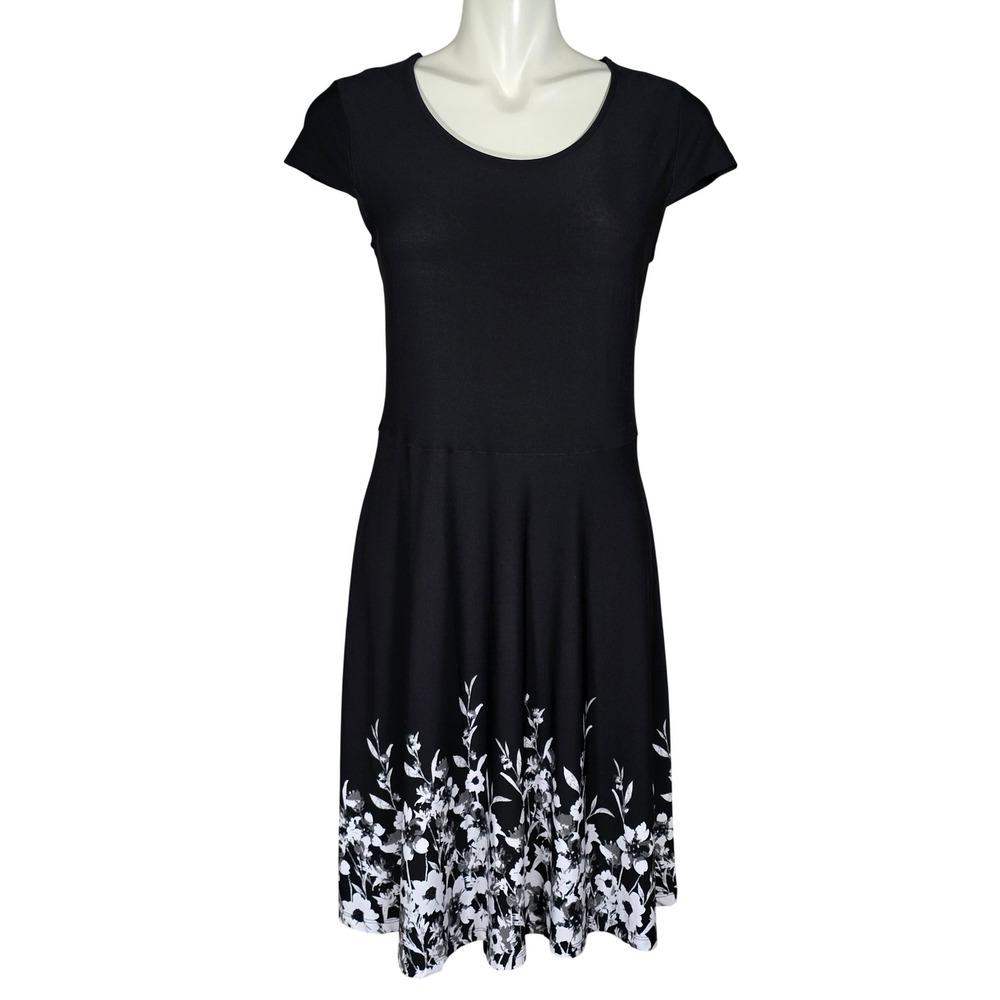 Penmans Women's Black White Floral Border Print Fit & Flare Dress Medium